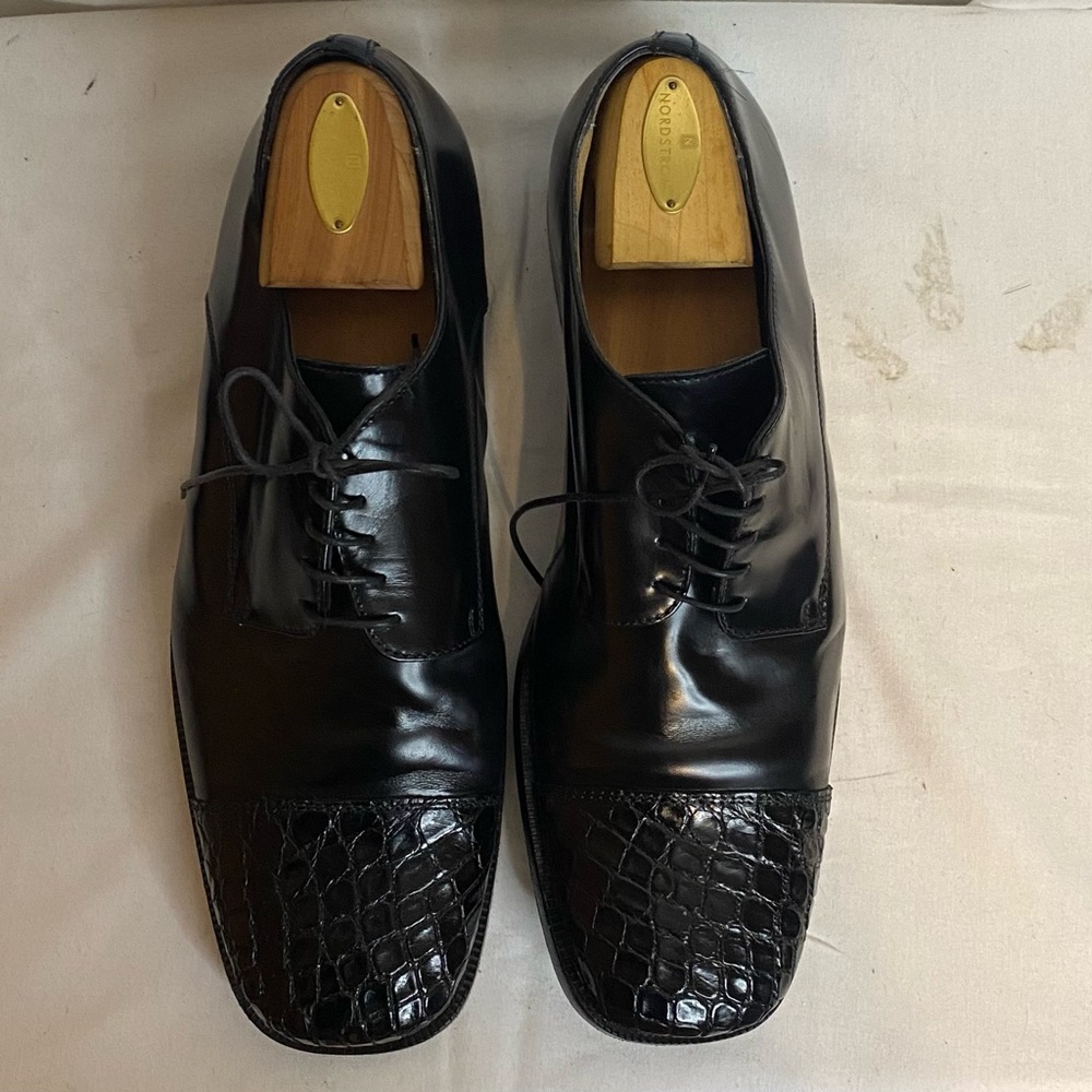Vintage Elegant R. Martegani Black Leather alligator pattern Men's Shoes SZ 11.5